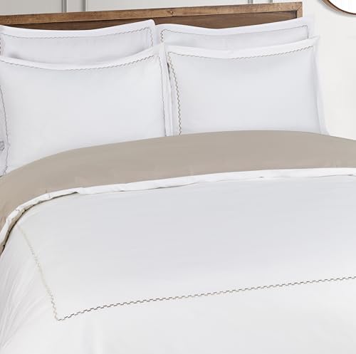 Majestic Giftware Madison Linen 6 Pcs Queen Size Duvet Bedding Set (BL54-Q) | Normandy - Taupe 400 TC 100% Cotton Sateen | 1 Fitted Sheet, 1 Duvet, 4 Pillowcases - Noble Collection