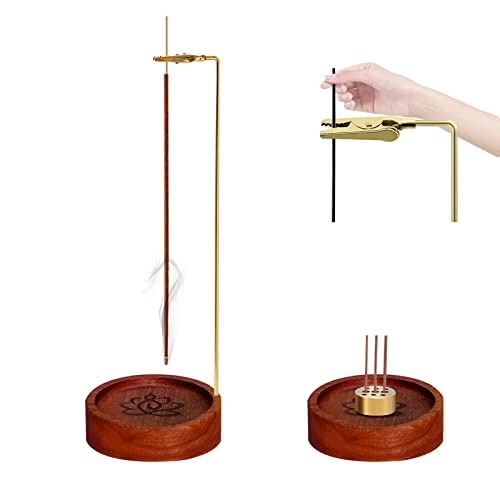 Incense Holder For Sticks Ash Catcher,Handmade Upside-Down Wooden Incense Burner, With Brass Incense Sticks Holder, Modern Incense Burner Ash Catcher Ideal For Home Décor (Upside-Down+Incense Tray) #TOP4