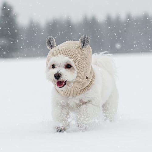 TAXTYHRE Gestrickte Hundemützen, Hund Wintermütze, Süße Hund Wintermütze, Warm Weich Bequem, Hundewarme Kopfbedeckungen, für Kleine Haustiere, Kleine Große Hunde (Beige)