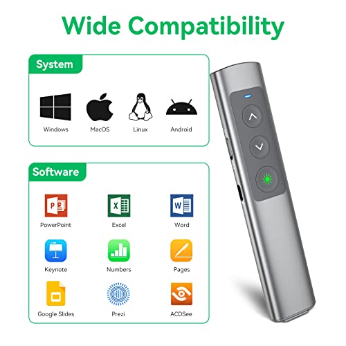 Dclikre Rechargeable Powerpoint Clicker With Green Laser Pointer Long Range, 2 In 1 Usb Type C Wireless Remote Presentations Clicker With Volume Control For Mac/Laptop/Computer, Google Slide/Ppt #TOP5