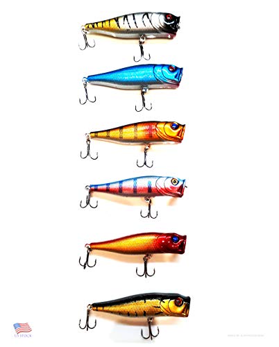 6 Topwater Poppers Hard Bait Minnow with Treble Hook Swimbait Fishing Popper Bait