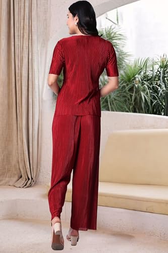 Image of POPWINGS Casual Solid Wrinkle Co-ord Set for Women Stylish Western Co-Ord Set for Women | Co-ord Set for Summer | Top and Palazzo Set for Women
