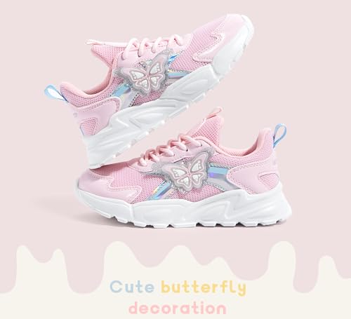 LUCKY STEP Girls Kid's Butterfly Running Sneaker Tennis Sparkle Mesh Athletic School Gym Lace-up Walking Shoes for Toddler/Little Kid/Big Kid2