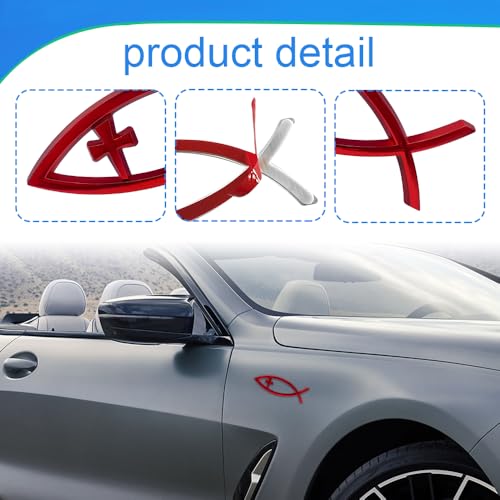 Image of Christian Cross Fish Auto Emblem, Jesus Fish Car Emblem, Weatherproof Christian Symbol Ichthus Cross Decal, Chrome Sliver Badge Bumper Stickers Car Accessories Fit for Most Vehicles (Red)