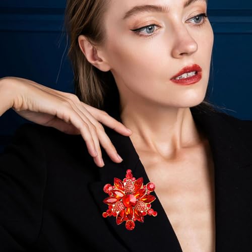 Image of Rhinestone Flower Brooch - Red /Yellow /Blue /Green Crystal - Big Large Wedding Ball Birthday Party Elegant Clothing Hat Bag Accessories Jewelry for Women