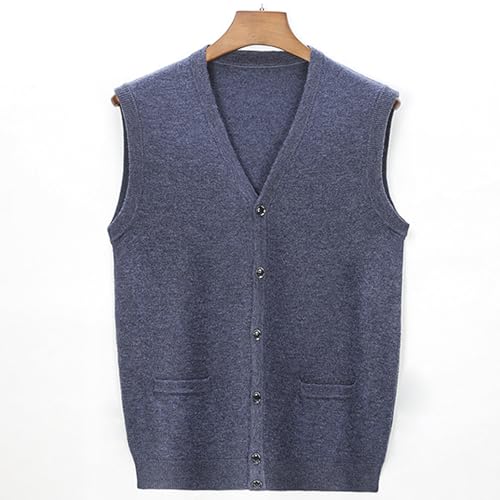 Mens V-Neck Knitted Sweater Vest 100% Wool Sleeveless Button Down Cardigan Vest with Pocket3