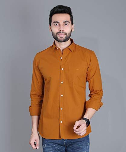 Image of Fifth Anfold Men's Pure Cotton Solid Color Mandarin Collar Full Sleeve Casual Wear Shirt, Office Wear for Men