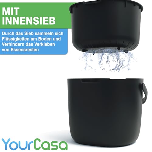 YourCasa Biomülleimer Küche 3,6L - Komposteimer für alltäglichen Biomüll Behälter Spülmaschinenfest - Geruchsdicht mit Sieb & ergonomischen… – Ansicht 5