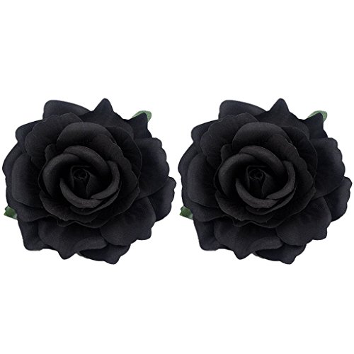 Kofun Tête de Fleur artificielle, 2 pièces Nouvelle mariée Fleur Rose épingle à cheveux cheveux Broche accessoires de cheveux de fête de Mariage Black