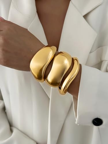 3Pcs Chunky Gold Bangle Bracelets for Women Punk Trendy Chunky Twist Cuff Bracelet Stack Statement Bangle2