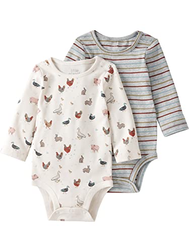 Carter's Baby 2-Pack Organic Cotton Long-Sleeve Rib Bodysuits, Countryside/Striped,Newborn #TOP12