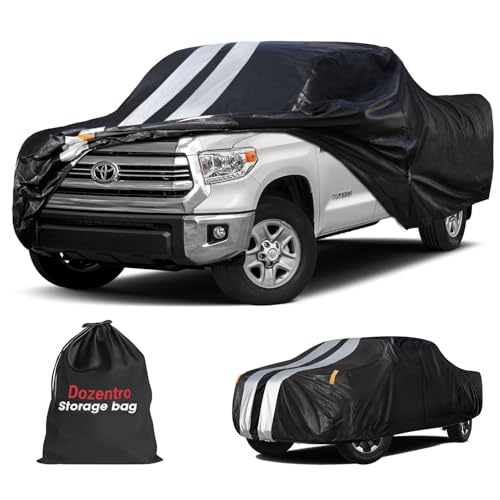 Image of Toyota Tundra Truck Cover Custom Fit 1999-2021 Double Cab /CrewMax Cab Short Bed(5.5'-6.5') with Door Zipper, 10 Layers Pickup Truck Cover Waterproof All Weather, Car Tarp for Wind Dust Sun Protector.