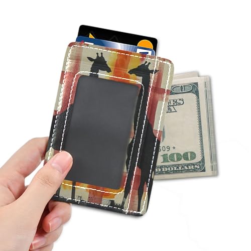 Black Plaids Checkered Safari Giraffe leather wallets for women slim With ID Window RFID Blocking wallet card holder for men&women4