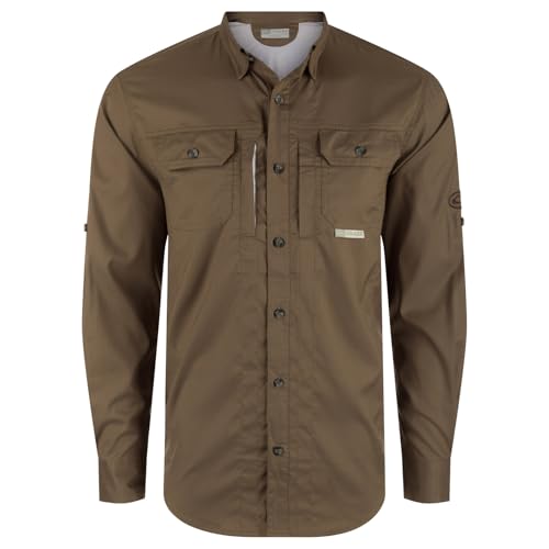 Drake Waterfowl Men's Wingshooter's Trey Dobby Button-Down Long Sleeve Shirt | Lightweight Breathable Moisture-Wicking Shirt