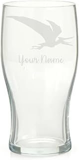 Personalised Pterodactyl Engraved Pint Glass, Custom Dinosaur Gift, Gift for Women, Gift for Men