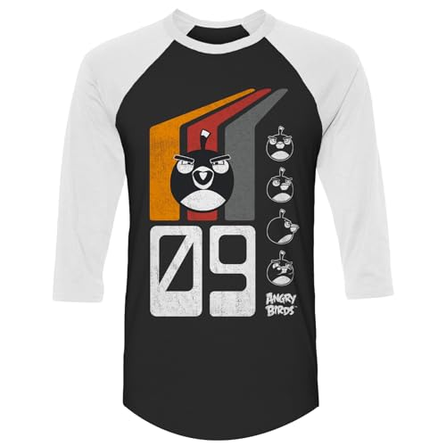 T-shirt Angry Birds rétro Bomb '09, vêtement adulte coton manches 3/4 raglan unisexe