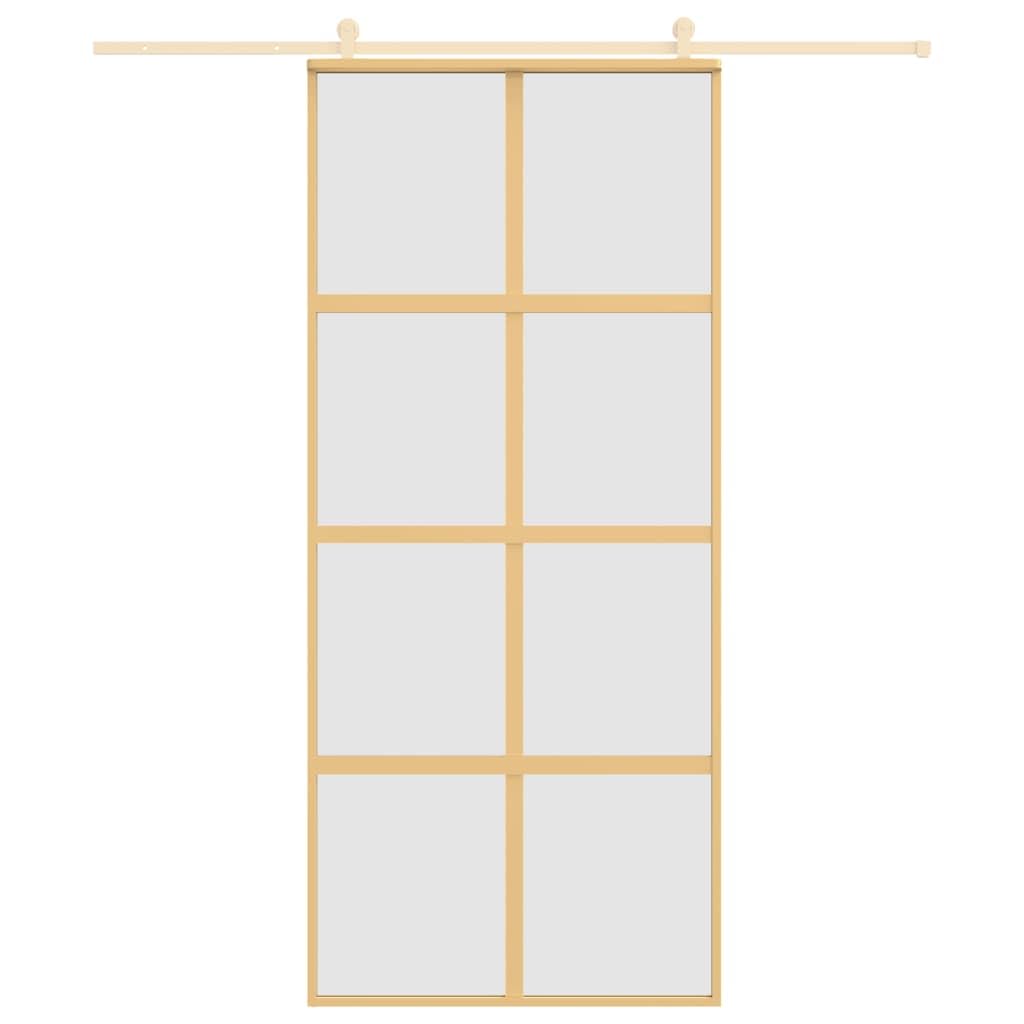 Drzwi przesuwne złote 90 x 205 cm matowe szkło ESG i aluminium Sprzęt budowlany materiały drzwi, drzwi domowe