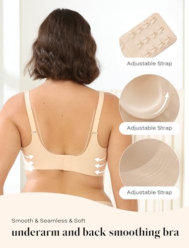 COMFELIE Seamless Wireless T-Shirt Bra for Women, Full Coverage No Underwire with Deep V Neck, U-Back & Lace Trim3