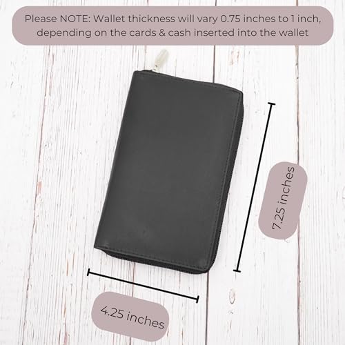 AG Wallets RFID Leather Slim Wallet for Men & Women - Long Compact Bifold Wallet Holds up to 20 Cards, 1 ID & 2 Bill Compartments - Cowhide Leather Zipper Wallet with RFID Protection - Black3