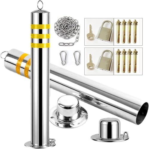 CukUJH Parking Guardrails Parking Barrier 2 Parking Cones and 5m Chain Stainless Steel Parking Bollards Barrier Security Posts for Driveways Removable