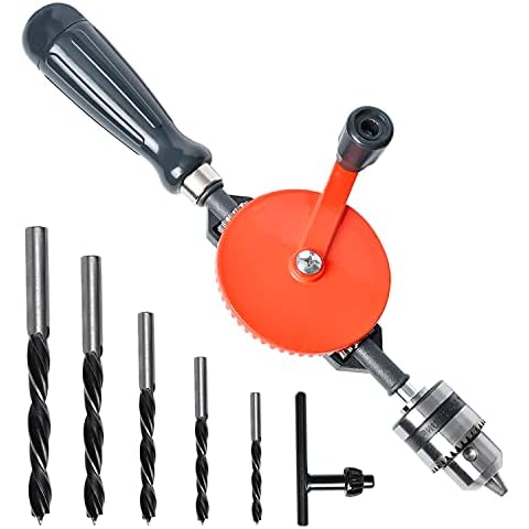 Hand Drill Akamino Powerful and Speedy Manual Hand Drill with Anti Slip Handle and S/S cast 5 Pieces Jaw Chucks for Wood Plastic Acrylic Cover