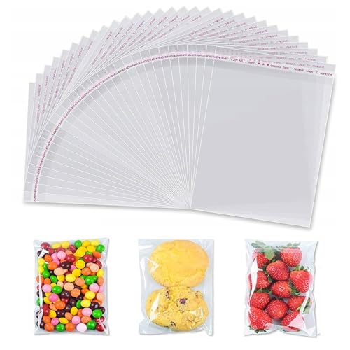Funalix Lot de 300 sacs en plastique autocollants en cellophane OPP transparent pour bonbons, biscuits, noix, bijoux et travaux manuels (9 x 15 cm)