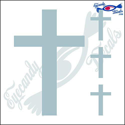 Image of Cross Plain 6 inch Plus 3 Small Decal Sticker Silver