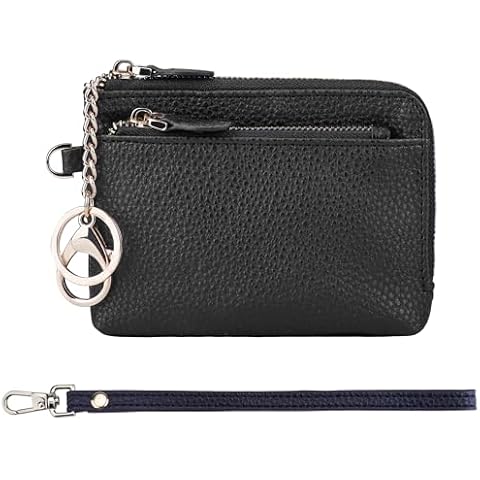 Teskyer Coin Purse Pouch, RFID Blocking Credit Card Holder Zipper Wallet with Wrist Strap and Key Chain for Men & Women Cover