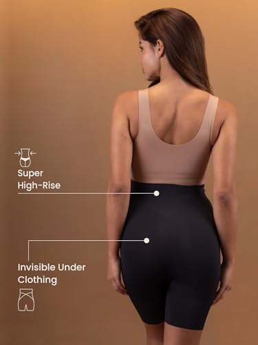 Image of Krvvy High Waist Seamless Mid-Thigh Shapewear Shorts for Women | Tummy Control Shaper for Belly Fat, Anti-Chafing, Invisible Under Dresses
