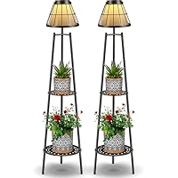 Metal Solar Floor Lamps Outdoor With 2 Plant Stand, 2 Pack Waterproof Solar Garden Lights, 45.4'' Solar Powered Street Lights For Patio Deck Yard - View #9