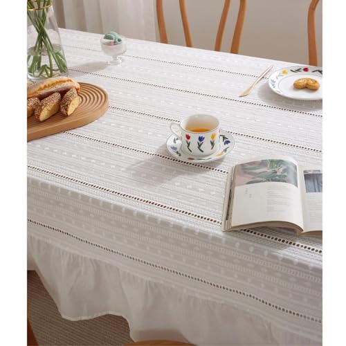 Nappe rectangulaire coton blanc brodé pour protéger et décorer la table - 4