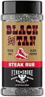 Fire & Smoke Society Black & Tan Steak Seasoning | BBQ Rubs, Steak Rub for Smoking and Grilling Meat | Steaks, Brisket, Burgers Dry BBQ Rubs and Spices | XL 13.6 oz