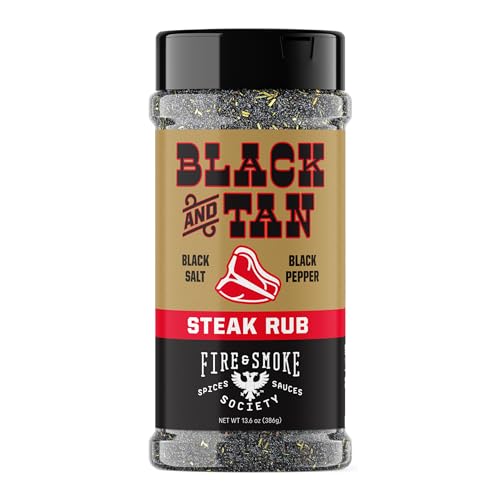 Fire & Smoke Society Black & Tan Steak Seasoning | BBQ Rubs, Steak Rub for Smoking and Grilling Meat | Steaks, Brisket, Burgers Dry BBQ Rubs and Spices | XL 13.6 oz
