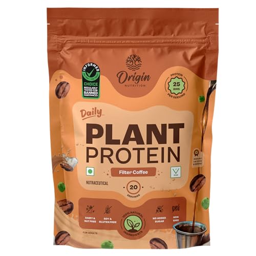 Image of Origin Nutrition 100% Natural Plant Based Protein Powder, 810 gm, Ranked Best Vegan Protein, European Pea Protein Isolate & Pumpkin Seed, Filter Coffee Flavour with 25g Protein Per Serve