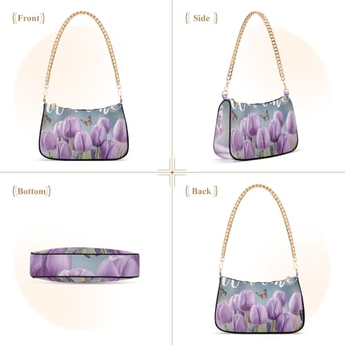 OTVEE Purple Tulips and Lavender Welcome Shoulder Bags Mini Small Handbags Clutch Trendy Purses for Women4