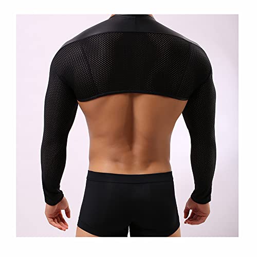 BaronHong Mens Faux PU Leather Hollow Arm Sleeves Shrug Fashion Stage Catwalk Show2