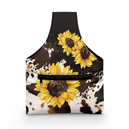 Image of KUIFORTI Sunflower Yarn Storage Bag Organizer Cow Print Crochet Tote Bag Portable Knitting Bags for Women Crochet Bags Small Size