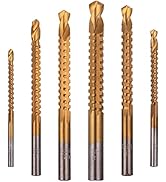 Rocaris 6 Pack Titanium Coated HSS Twist Drill Bits, 3-8mm Serrated Side Cutting Drill Bit Woodwo...