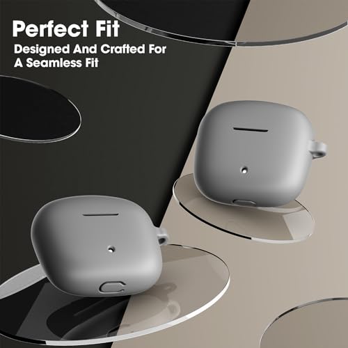 Image of Sounce Earphone Case Cover Compatible for Boat Airdopes 200 Plus, Soft Silicone Skin Case Cover Shock-Absorbing Protective Case with Keychain - Grey