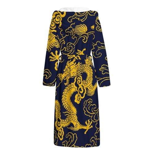 Gold Japanese Dragon Pattern Print Hooded Bathrobeyellow Duck Pattern Print Loungewear2