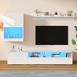 Easexcy 175x39x34cm TV Wohnwand-Set mit Vitrine (Komplett-Set, 3-St),Mediawand inkl.TV-Board, Standregal und Wandregal,TV-Schrank,stehend&hängend,TV bis 80