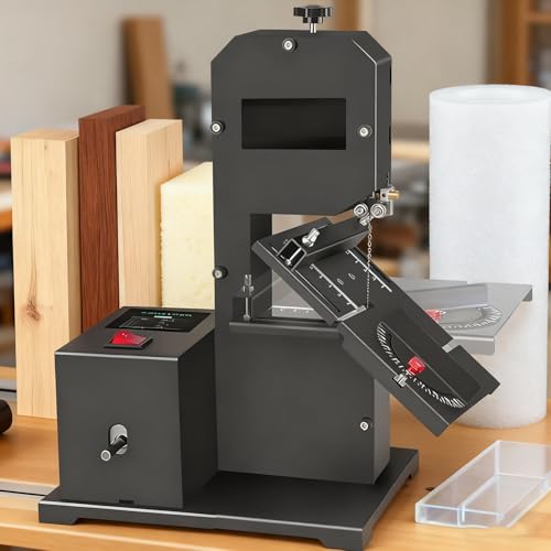 RETRIN Sierra de Mesa 800W Compacta Multiusos - Sierra de Cinta y Sierra de Calar en Uno,Cortes Rectos,Curvos y en Arco,Mesa Inclinable 0-45°,Altura Corte 70 mm,para Madera,Metal y Espuma