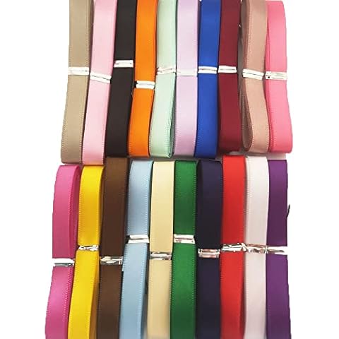 Mo Sheng Accessory 20Yards 3/8" (10mm) Single Face Solid Satin Polyester Ribbon 20 Colors Assorted for Gift Wrapping Happy Birthday Party Decorations Cover