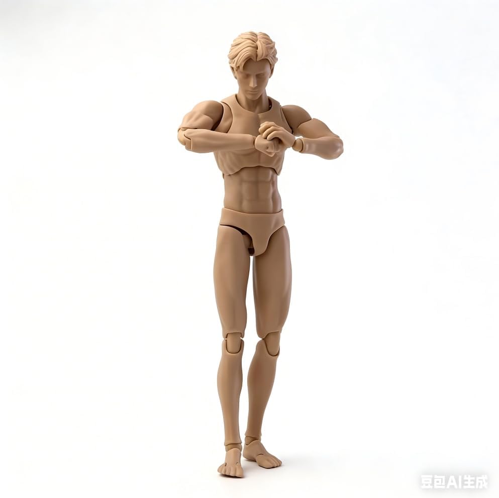 Mirrfig 1/12 Scale Male Action Figure, 6 Inch Super Flexible Lean Male Articulated Joint Body 16.2cm Thin Anime Body with Interchangeable Hands Slender Miniature Body Doll Collection (Pale Skin)