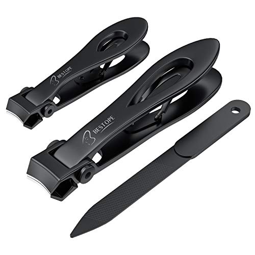 BESTOPE Nail Clippers Set,Black Fingernail & Toenail Clippers & Nail File,Nail Cutter Trimmer Set with Metal Case,15mm Wide Jaw Opening,Good Gift for Women and Men