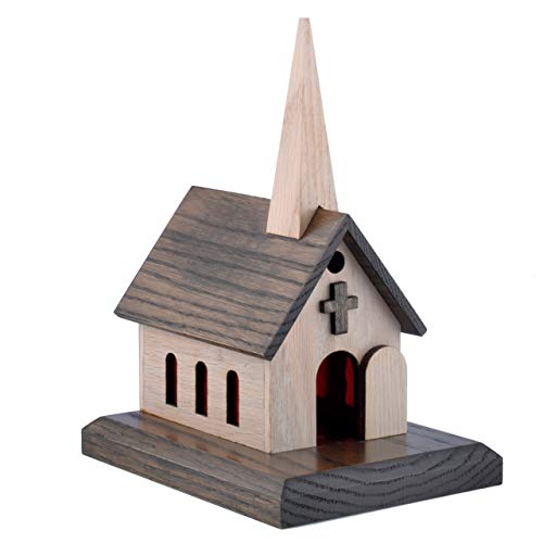 Amish Handcrafted Wood Church Music Box Solid Oak, Amazing Grace, How Great Thou Art, Little Brown Church (Two-Toned Wood, How Great Thou Art)
