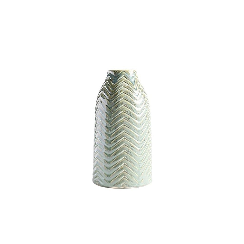 Green Embossed Ceramic Vase, Glazed Pottery, Farmhouse Decor for Fresh or Dried Floral Arrangements for Living Dining Room Kitchen