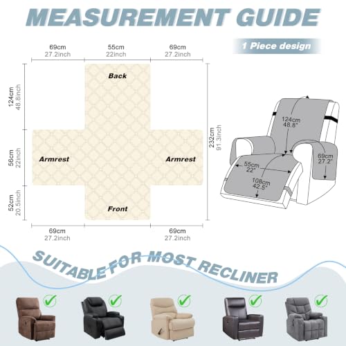 Image of TAOCOCO 100% Waterproof Recliner Chair Covers Reversible 22 inch, Sky Blue | Recliner Protector with Leg Straps, Washable 1 Seat Reclining Chair Slipcover with Storage Pocket for Pets & Kids