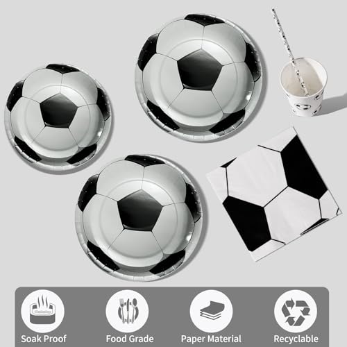 Miniatura 3 de Pyaili Fútbol Party Tableware Set,Decoración De Fiesta De Cumpleaños De Fútbol 20 Invitados,Fútbol Blanco Y Negro Platos De Papel Vasos Servilletas Decor Para Fiesta De Cumpleaños