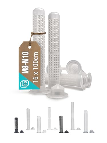 VOOXA Optimal | Lot de 10 douilles de tamis 16 x 100 mm pour mortier composite, pour filetage M8 - M10 | Manchon d'ancrage en plastique à remplir avec du mortier d'injection | Durable et solide